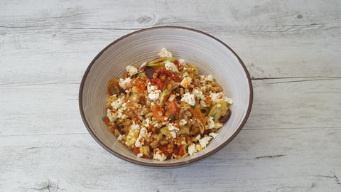 Farro and roasted red capsicum salad