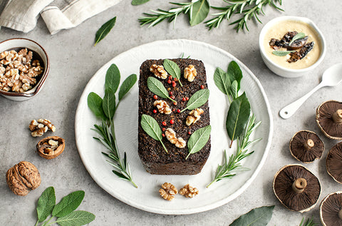 Mushroom and Walnut Loaf Roast with Mushroom Sauce