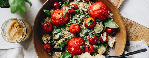 Roasted balsamic tomato and bulgar wheat salad