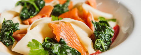 Hot smoked salmon creamy spinach pappardelle