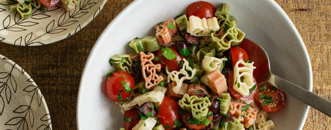 Kids cherry tomato and olive pasta salad